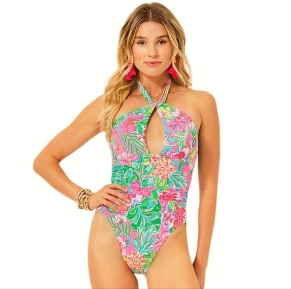 BNWT - Lilly Pulitzer Ledger Halter Swimsuit in Women's Size 12 - Picture 1 of 10